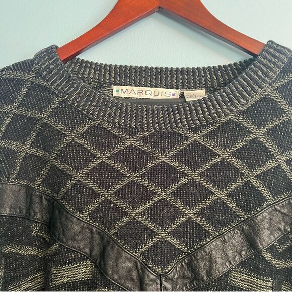 Vintage 90’s Men's Black/Grey Sweater Sz Large 100% ACRYLIC/vegan leather - Picture 6 of 12